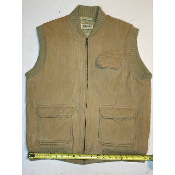 St. John’s Bay Mens L Corduroy Utility Vest Tan Zip Front Quilted Lined Workwear - Picture 6 of 9